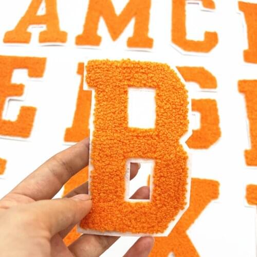 Orange Towel Letter Chenille Embroidered Iron On Patch Applique Diy Name Badge Alphabet Patches For Kid Clothing Bag Accessories