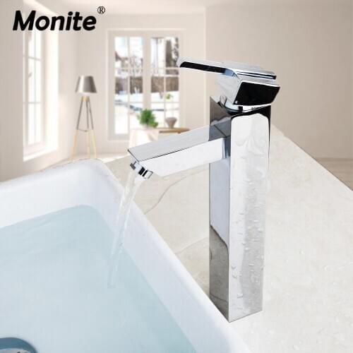 Monite Stainless Steel Mixer Polish Chrome Brass Countertop Faucet Bathroom Basin Sink Taps Kitchen Sink Faucet