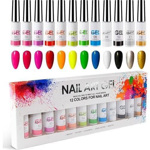 Qsezeny Nail Art Gel Polish Kit Soak Off UV LED Gel Nail Polish Semi Permanent Platinum Liner Gel Set Lacquer Nail Art Designs