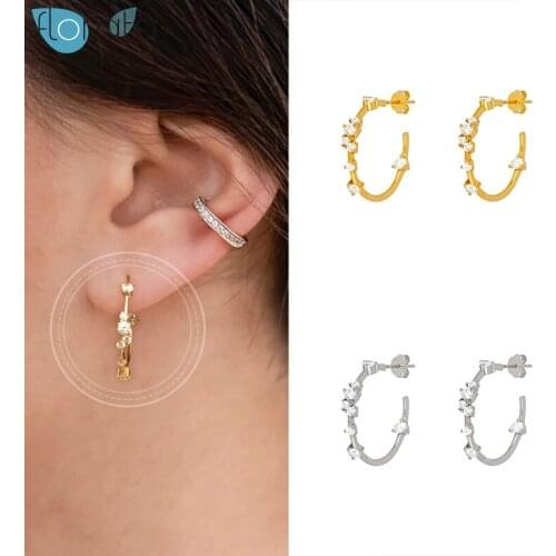 925 Silver Ear Needle Minimalist Crystal Stud Earrings for Women Gold Color Geometry Semicircle Earrings Fashion Party Jewelry