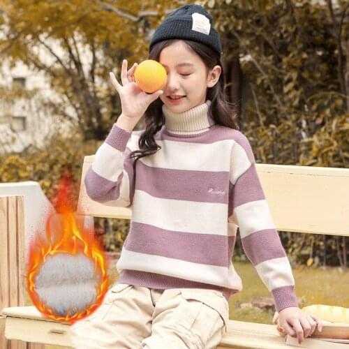 Girls Sweater Kids Coat Outwear 2021 Splicing Plus Velvet Thicken Warm Winter Autumn Knitting Tops Cotton Pullover Childrens Cl