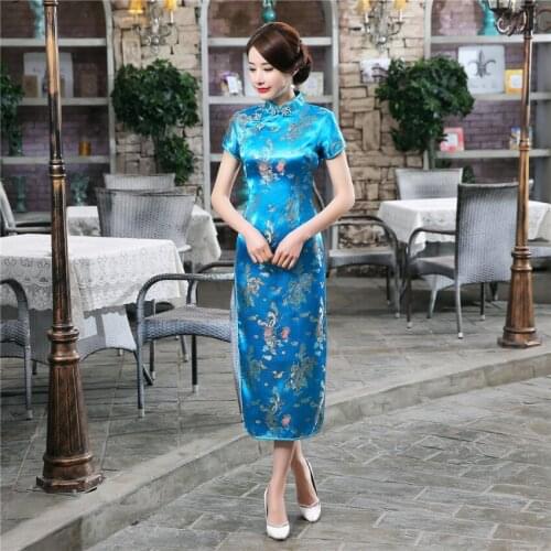 17 Colors Chinese Cheongsam Traditional Wedding Qipao Women Embroidery Elegant Slit Dress Female Floral Cheongsam