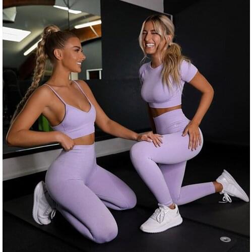 Sweat Workout Clothes For Women Seamless Yoga Set Short Sleeve Crop Top Yoga Pants Set Tracksuit Sportswear Fitness Clothing