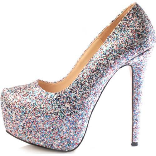 Minan Ser Bright and beautiful color particles pattern Free Shipping faux leather 16 cm high-heeled shoes. Size :35-43