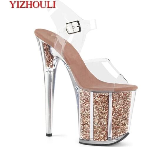 20 cm sexy transparent platform sequined decoration, 8 inch stiletto banquet nightclub shoes/pole dancing model sandals