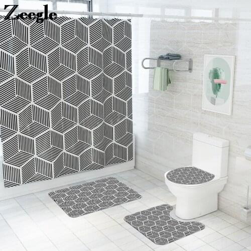 Bathroom Curtain and Toilet Mat Set Home Decor Bath Mat Set Absorbent U-Shaped Toilet Rug Memory Foam Floor Mat for Bathroom Set