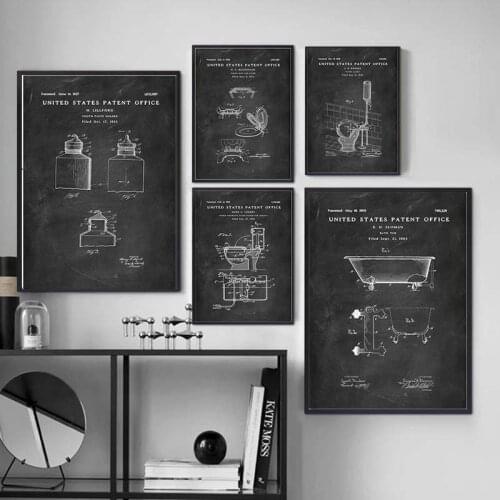 Water Closet Toothpaste Toilet Paper Patent Funny Poster Vintage Canvas Print Wall Art Picture Painting Modern Bathroom Decor