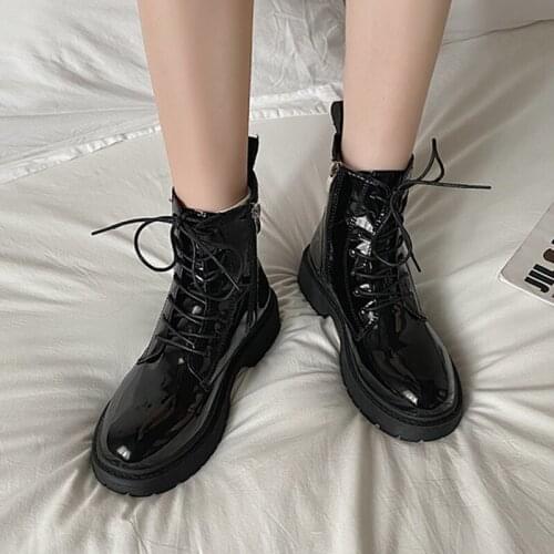 Lucyever Autumn New Womens Motorcycle Boots 2021 Fashion Black Low Heels Ankle Boots Woman Lace-up Zip Platform Booties Mujer