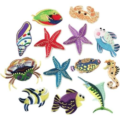 New 1PCS Cartoon Patches Seabed World Animal Starfish Patch Cloth A Hippocampus Conch Embroidery Childrens Clothes Patches