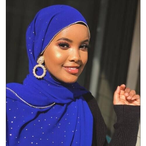 1 pc Solid hijab scarf gold chain muslim scarves plain bubble chiffon crystal scarf wraps shawls fashion headband long scarves