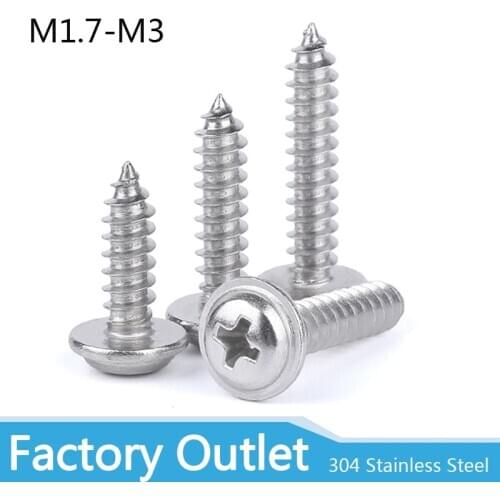 20Pcs Cross Round Head 304 stainless steel self-tapping with Padded Screws With Collar Pad Washer Silver Fastener Screw