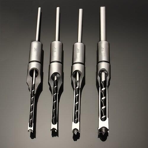 6.5/8.5/9.5/12.7mm Woodworking Mortising Chisel Set Square Hole Drill Bit 1/2' 3/8' 5/16' 1/4' High Hardness HSS