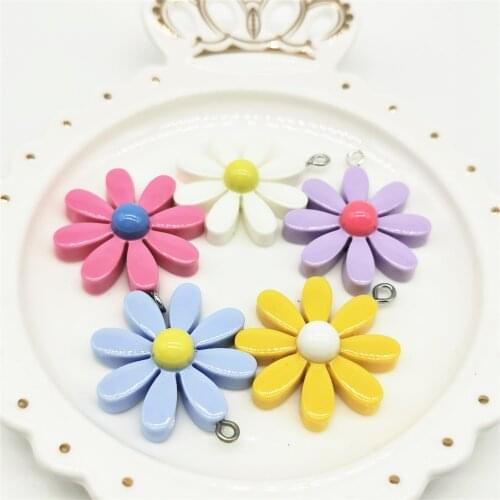6pcs 28*35mm Big Mixed Color Flower Charms Pendants For DIY Decoration Earrings Keychain Fashion Jewelry Accessories
