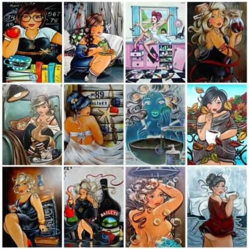 Full Round Square Drill Cartoon 5D Diamond Painting Fat Diamond Embroidery Painting Nordic Picture Bathroom Decor