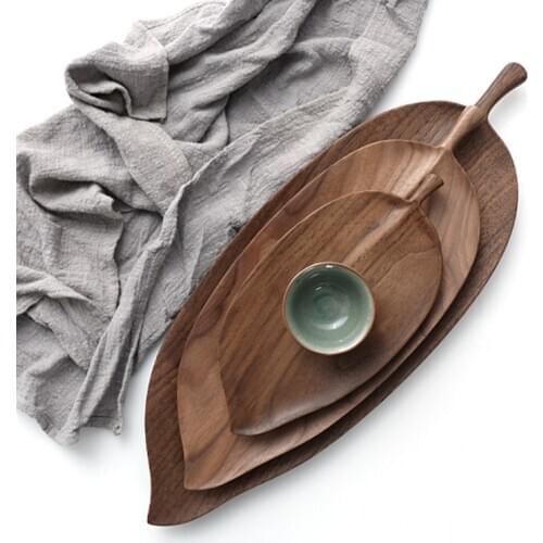 Black walnut tray wooden tray handmade leaf tray household snacks fruit tray creative tea tray
