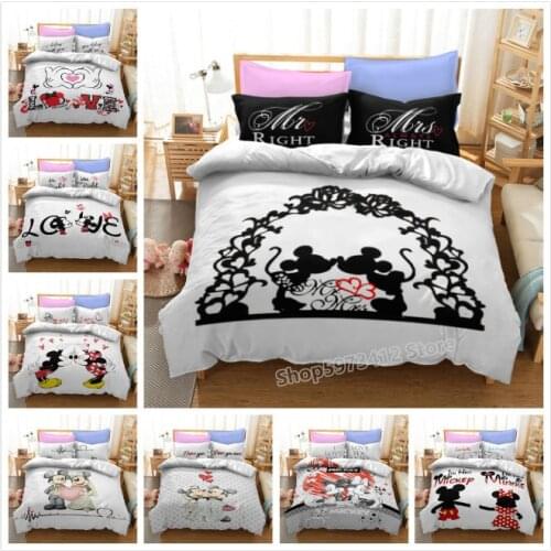 Disney Mickey Mouse 3D Bedding Pillowcase Quilt Cover Home Textile Kit Duvet Cover Set King Queen Double Size Girl Women Gifts