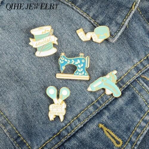Fabric Sewing Enamel Pins Sewing Kit Lapel pin Scissors Glue gun Sewing machine Tape measure Seamstress Jewelry DIY Lover Gifts