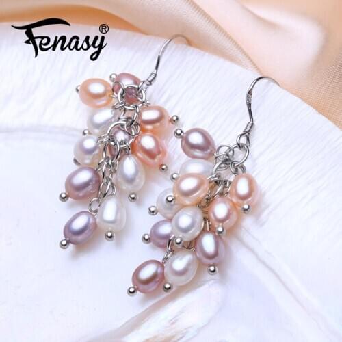 FENASY Many Pearls 925 Sterling Silver Drop Long Tassel Earrings For Women Natural Freshwater Pearl Earrings Fine Jewelry