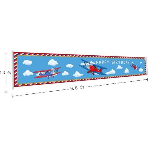 Banners Happy Birthday Party Banners Boy Rustic Plane Theme Banners Poster Sign Background Polyester Fabric Banner With Grommets