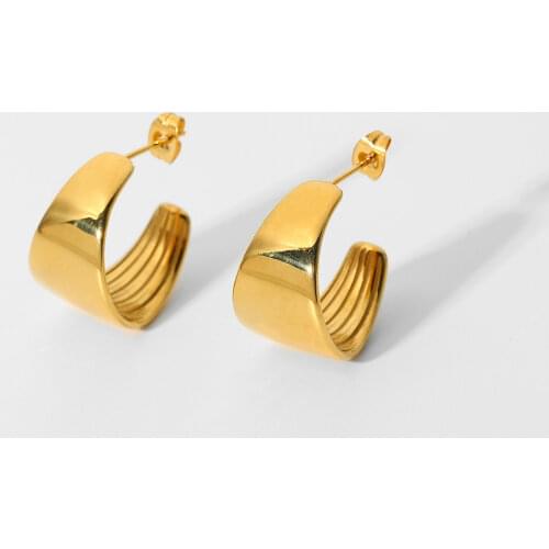 Smooth Wide Sector CC Shape Hoop Earrings For Women 18K Gold Plated Stainless Steel Earrings Jewelry Accessories