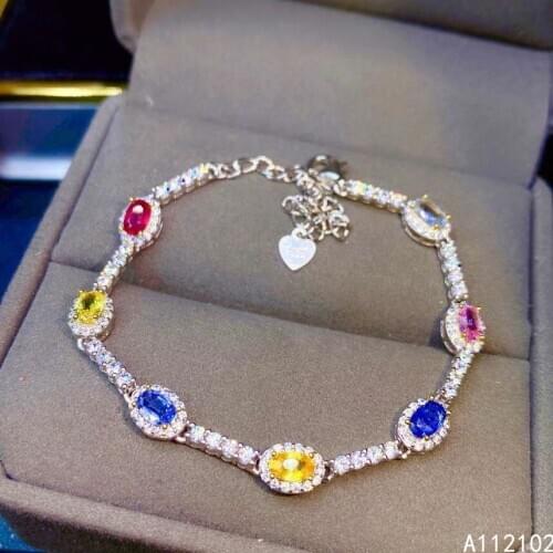 KJJEAXCMY fine jewelry 925 sterling silver inlaid natural color sapphire bracelet elegant girl hand bracelet support testing