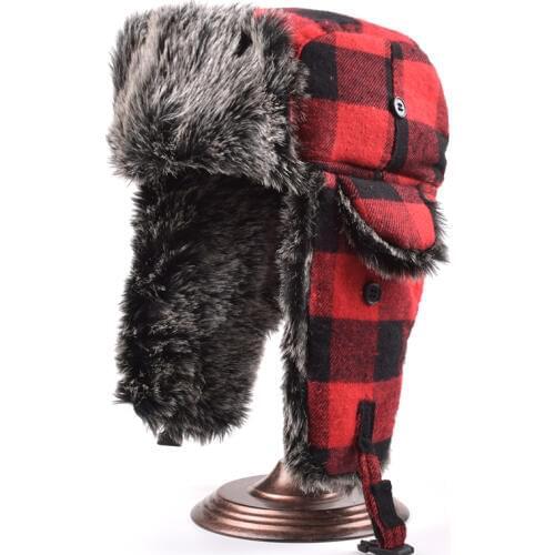 Classic Unisex Plaid Aviator Trapper Ushanka Ski Hat Trooper Winter Russian Cap With Earflaps