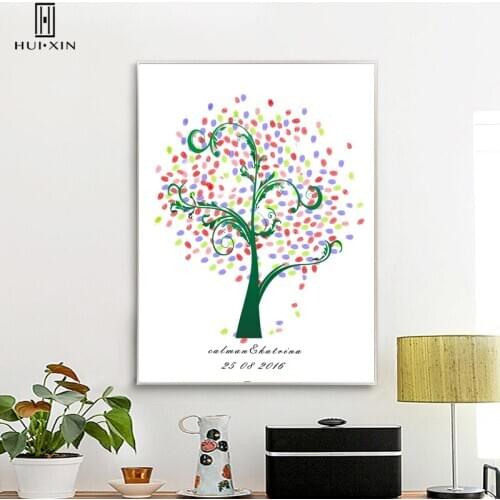 Summer Romance Blooming Tree Flowers of DIY Fingerprint Guestbook Souvenir Special Gift for Birthday Wedding Holiday Mural Decor