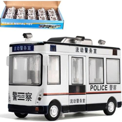 1:32 high simulation police car bus sound and light pull back alloy car model childrens gift toys