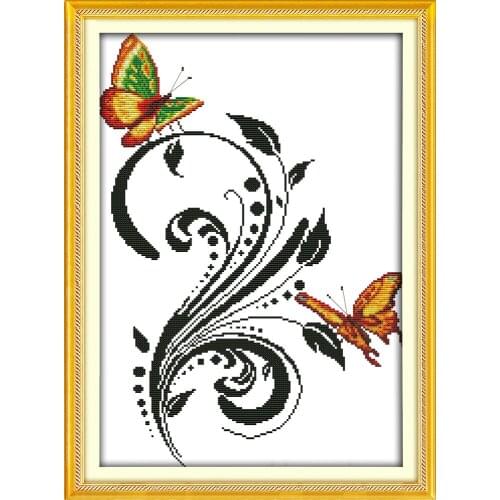 Two butterflies (1) cross stitch kit 18ct 14ct 11ct count printed canvas stitching embroidery DIY handmade needlework