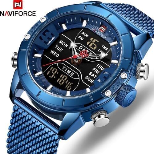 NAVIFORCE New Creative Men Dual Display Quartz Watch Mens Waterproof Casual Stainless Steel Strap Wristwatches Relogio Masculino