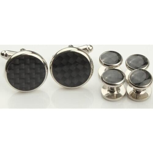Newly Carbon Fiber Cuff link Collar Stud 6pcs Sets Tuxedo Cufflinks Studs Buttons Mens Jewelry Accessory Wholesale 5 Sets/lot