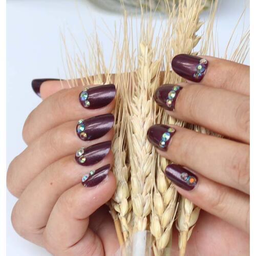 The latest popular full diamond crystal diamond round head candy color handmade fake nails Colorful drill W40