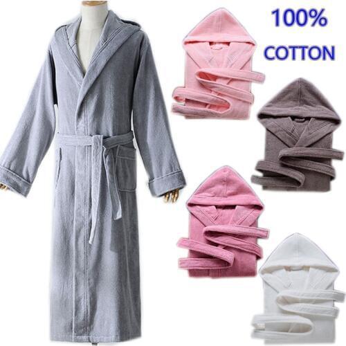 Autumn winter Thick pure cotton plain color bathrobes sleepwear robes Unisex long-sleeve absorbent terry bathrobe hooded pijamas
