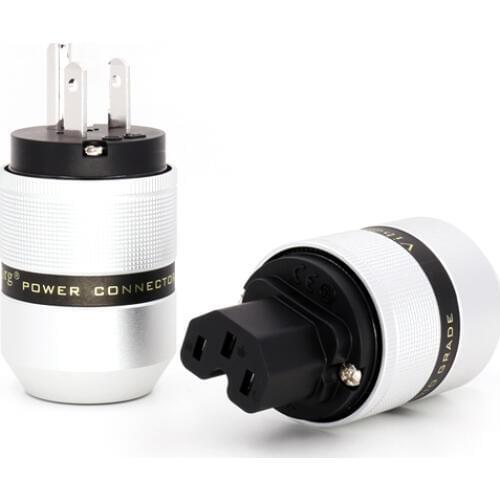 P-014 1 Set Viborg HiFi USA US Power Connector Plug+IEC Connector Core Copper+5U Rhodium Plated Copper Plating Gold-plated