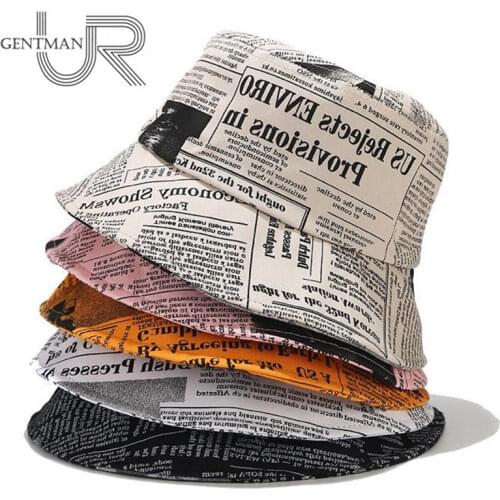 New Women Bucket Hats Newspaper Design Men Cap Cotton Bucket Hat For Women Outdoor Sunscreen Sun Hat Lady Panama Cap