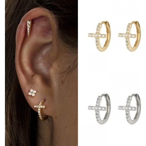 CRMYA Luxury Cross Cubic Zirconia Hoop Earrings For Women Gold Filled CZ Huggie Circle Earring Engagement Wedding Jewelry