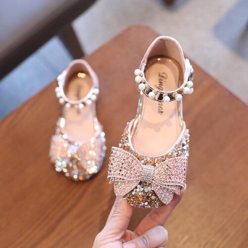 2021 Girls Sandals Bowtie Princess Shoes Childrens Slides Baby Toddler Slippers Sequined Design Kids Shoes Fashion Flats