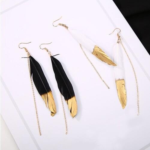 Popular Women Earrings Tassel Rhinestone Chain Feather Long Earrings Long Chain Pendant Earrings Women Fashion Jewelry Bohemian