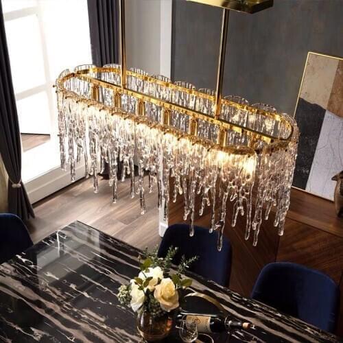 Nordic crystal chandelier restaurant chandelier rectangular simple modern dining room luxury creative glass lamps