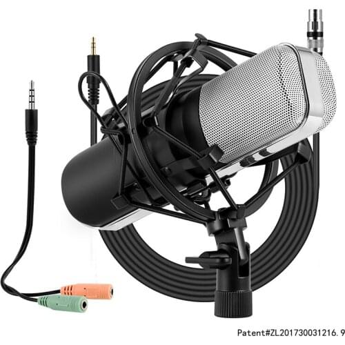 Q8 3.5MM Studio Condenser Microphone With Real-Time Monitoring Large Diaphragm for Karaoke Recording