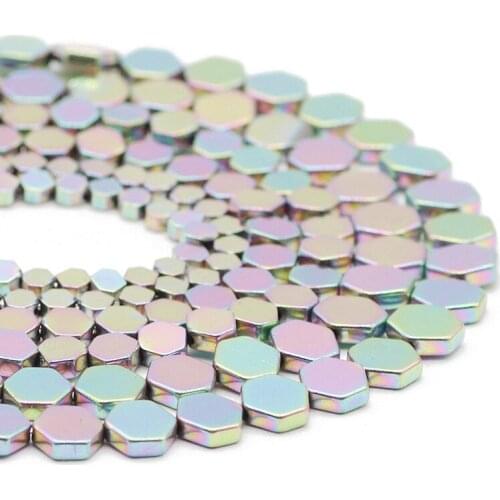 Light Purple 4/6/8MM Flat Hexagon Hematite Natural Stone Spacer Loose Beads For Jewelry Making Handmade DIY Bracelet Accessories