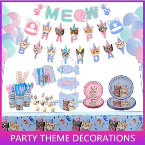 Cat Party Supplies Disposable Tableware Cat Bowl Cup Napkin Suitable for Cat Birthday Theme Childrens Party Decoration
