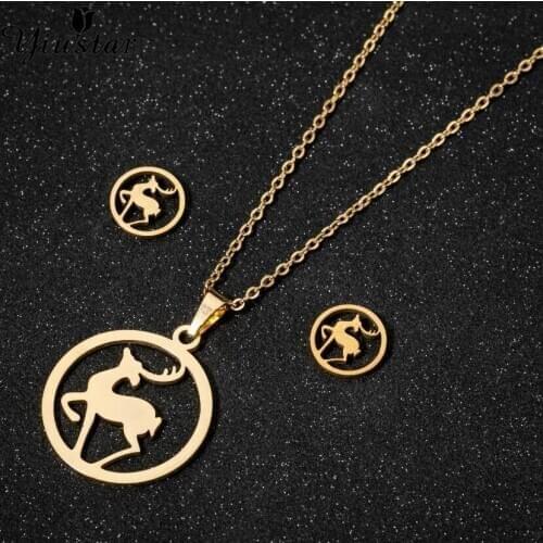 Yiustar Deer Pattern Jewelry Sets With Pendant Necklace Stainless Steel Cute Animal Stud Earring For Women Party Christmas Gift