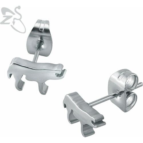 Silver Color Wolf Earring Women Men Push-back 316L Stainless Steel Earrings Stud Piercing Cute Animal Earring Female Accessories