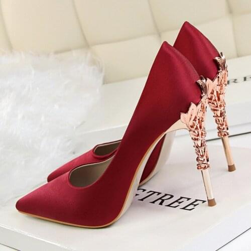 Women Pumps Hollow High Heels With 10cm Women Shoes Party Wedding Stiletto Shallow Solid Silk Fashion Office Party Shoes