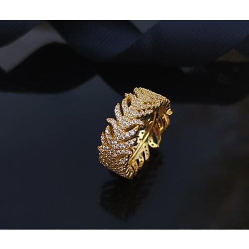 AAA+ Quality 925 Sterling Silver Ring Full Circle Pave Top Zircon Gold Leaf Rings for Women Fashion Jewelry