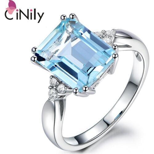 CiNily Created Blue Stone Zirconia Silver Plated Wholesale Hot Sale for Women Jewelry Wedding Gift Ring Size 6-10 NJ74