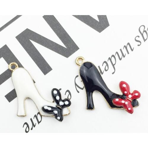 10pcs High-shoes Enamel Charms Gold-color Alloy Drop Oil Shoes Bow Tie Pendants For Bracelets Earring DIY Accessories YZ041
