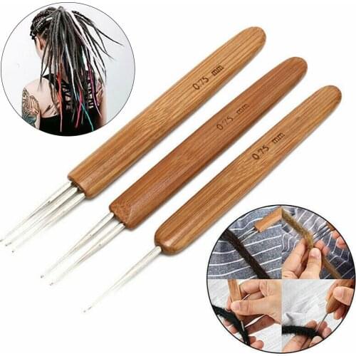 3pcs 0.75mm Double Head Dreadlock Crochet Needle Hook Bamboo Handle Hook Tools Hair Extensions Weaving Tool for Fixing Dreadlock