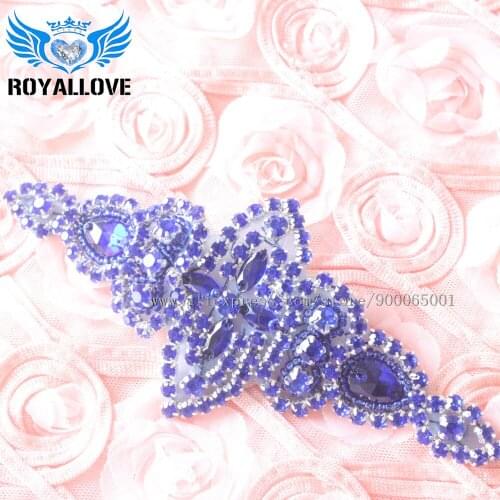 30pcs) Sapphire blue Rhinestones Patch Sash Belt Sew On Hot Fix Beaded Crystal Appliques For Wedding Decoration Stones Garters